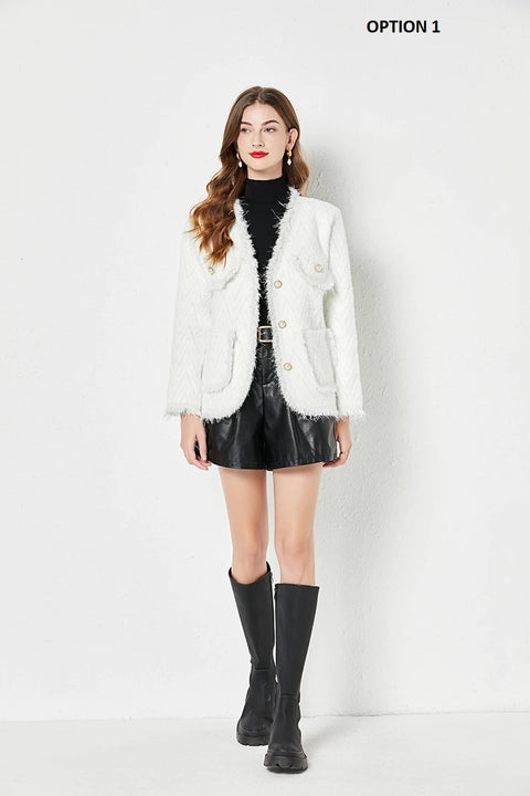 New Fashion Casual Autumn Winter Loose Tassel Panel V-Neck Button Thickened Jacket CODE: KAR2611