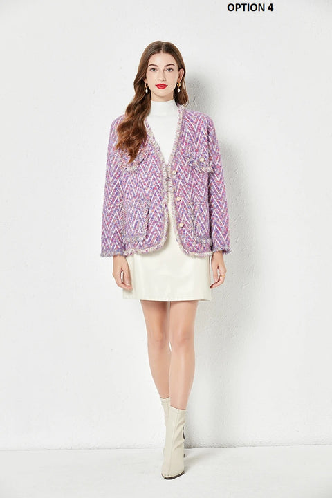 New Fashion Casual Autumn Winter Loose Tassel Panel V-Neck Button Thickened Jacket CODE: KAR2611