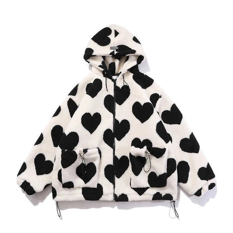 New Heart Full Print Plush Loose Long Sleeve Jacket CODE: KAR2615