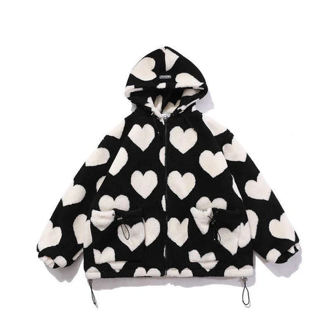 New Heart Full Print Plush Loose Long Sleeve Jacket CODE: KAR2615