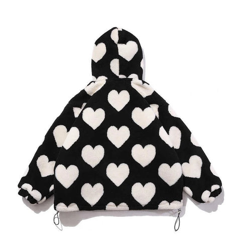 New Heart Full Print Plush Loose Long Sleeve Jacket CODE: KAR2615