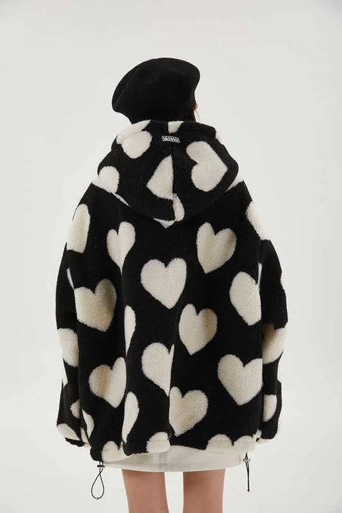 New Heart Full Print Plush Loose Long Sleeve Jacket CODE: KAR2615