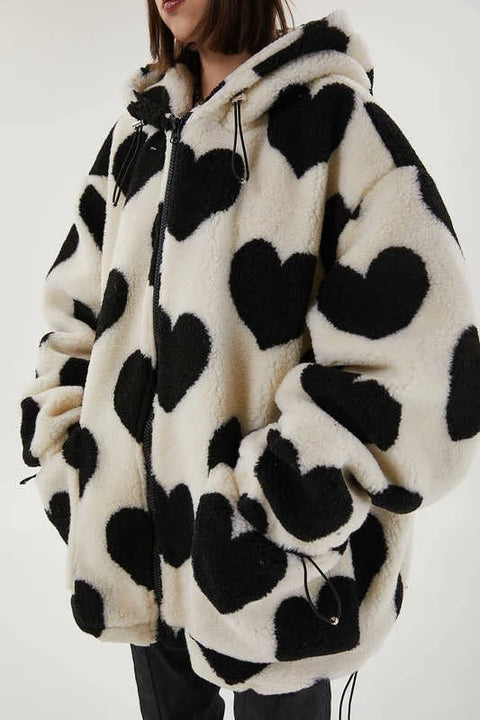 New Heart Full Print Plush Loose Long Sleeve Jacket CODE: KAR2615