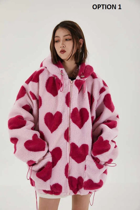 New Heart Full Print Plush Loose Long Sleeve Jacket CODE: KAR2615
