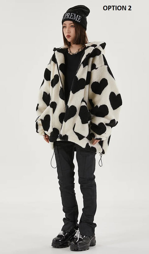 New Heart Full Print Plush Loose Long Sleeve Jacket CODE: KAR2615