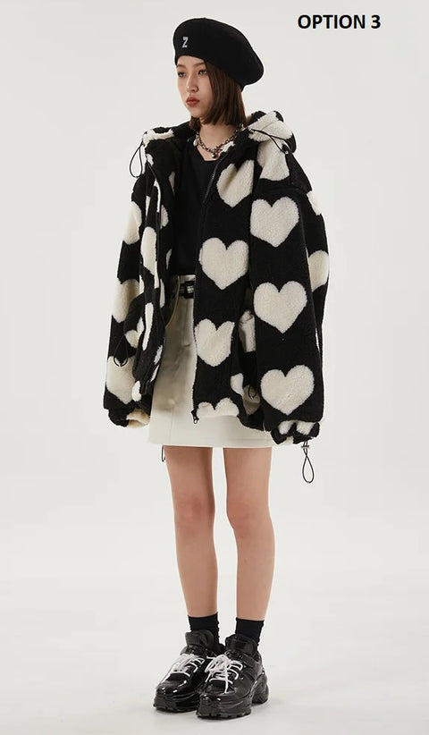 New Heart Full Print Plush Loose Long Sleeve Jacket CODE: KAR2615