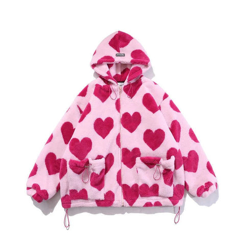 New Heart Full Print Plush Loose Long Sleeve Jacket CODE: KAR2615