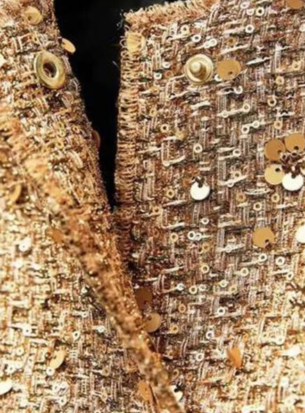 New Fashion Sequin O-neck Covered Button Long Sleeve Loose Elegant Short Jacket CODE: KAR2617