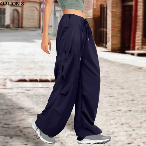 New Autumn Casual Loose Pocket  Mid Waist Wide Legs Cargo Pant CODE: KAR2625