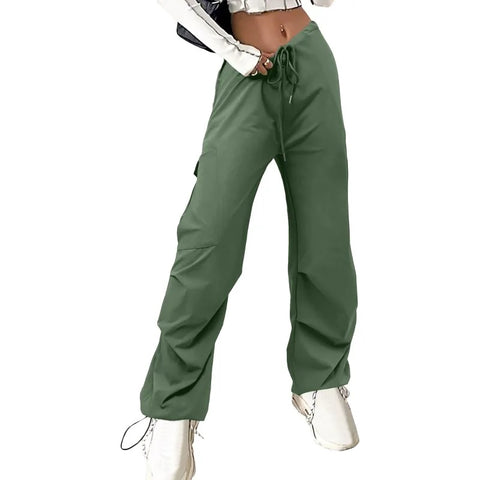 New Autumn Casual Loose Pocket  Mid Waist Wide Legs Cargo Pant CODE: KAR2625