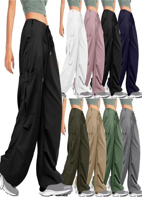 New Autumn Casual Loose Pocket  Mid Waist Wide Legs Cargo Pant CODE: KAR2625