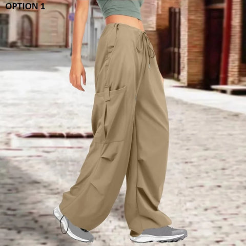 New Autumn Casual Loose Pocket  Mid Waist Wide Legs Cargo Pant CODE: KAR2625