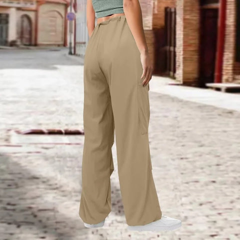 New Autumn Casual Loose Pocket  Mid Waist Wide Legs Cargo Pant CODE: KAR2625