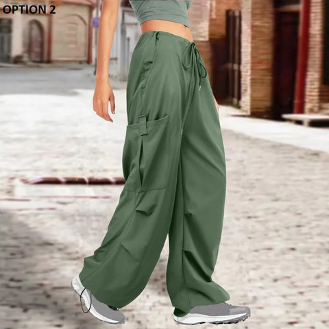New Autumn Casual Loose Pocket  Mid Waist Wide Legs Cargo Pant CODE: KAR2625