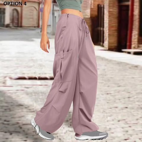 New Autumn Casual Loose Pocket  Mid Waist Wide Legs Cargo Pant CODE: KAR2625