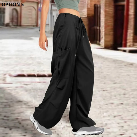 New Autumn Casual Loose Pocket  Mid Waist Wide Legs Cargo Pant CODE: KAR2625