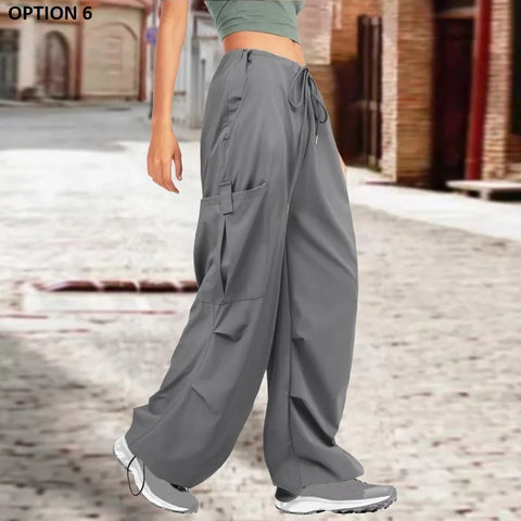 New Autumn Casual Loose Pocket  Mid Waist Wide Legs Cargo Pant CODE: KAR2625