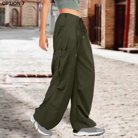 New Autumn Casual Loose Pocket  Mid Waist Wide Legs Cargo Pant CODE: KAR2625