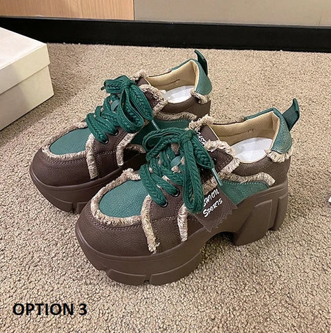 New Platform Sneakers Autumn Color-blocked Vulcanized Elevated Thick-soled Lace-up Shoe CODE: KAR2628