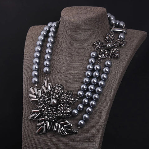 New Pearl Beads Multi Strand Layered Bib Choker Collar Necklace CODE: KAR2634