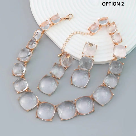 New Transparent Crystal Earrings Choker Necklace Set CODE: KAR2636