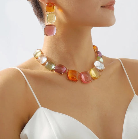 New Transparent Crystal Earrings Choker Necklace Set CODE: KAR2636