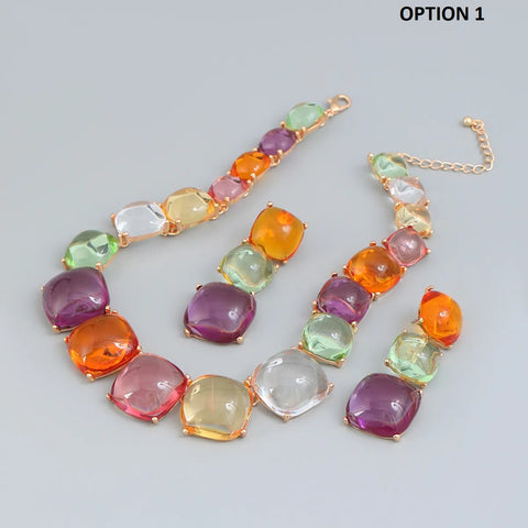 New Transparent Crystal Earrings Choker Necklace Set CODE: KAR2636