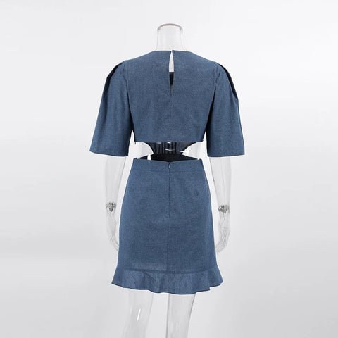New Elegant Short Sleeve Hollow Out Ruffled Dress CODE: KAR2640