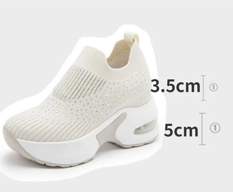 Rhinestone Breathable Mesh Thick Bottom Sneakers Round Head Solid Shoe SIZE:35,39 CODE: READY1485