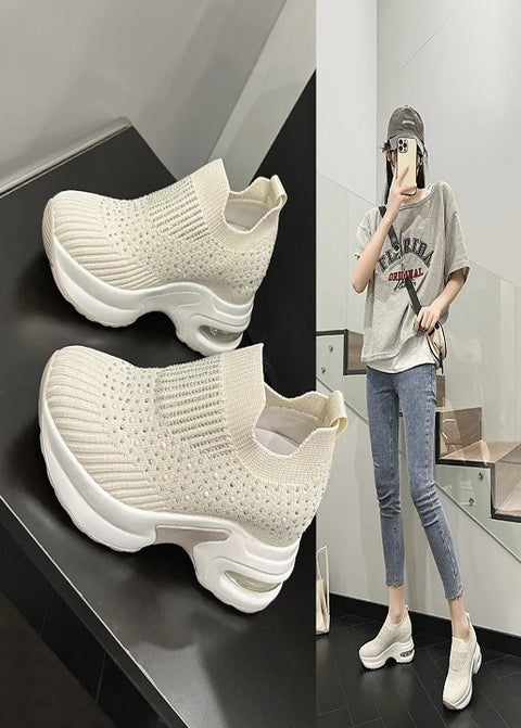 Rhinestone Breathable Mesh Thick Bottom Sneakers Round Head Solid Shoe SIZE:35,39 CODE: READY1485