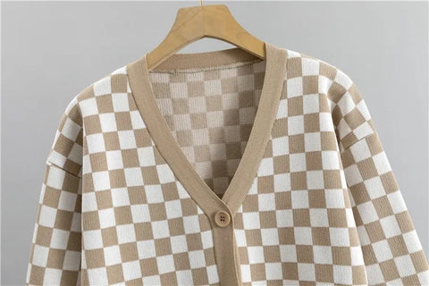 New Autumn Casual Fashion Plaid Long Sleeve Knitwear + Wide Leg Pants 2 Piece Set CODE: KAR2644