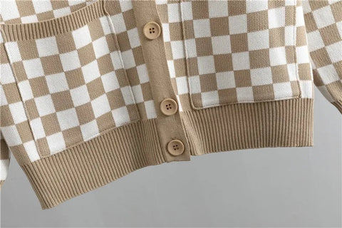 New Autumn Casual Fashion Plaid Long Sleeve Knitwear + Wide Leg Pants 2 Piece Set CODE: KAR2644