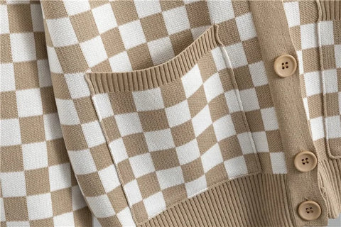 New Autumn Casual Fashion Plaid Long Sleeve Knitwear + Wide Leg Pants 2 Piece Set CODE: KAR2644