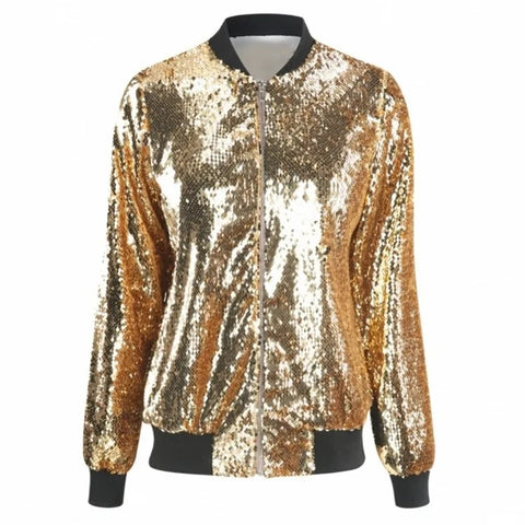 New Autumn Casual Sequin Long Sleeve Zipper Outwear Jacket CODE: KAR2647