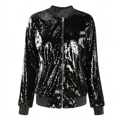 New Autumn Casual Sequin Long Sleeve Zipper Outwear Jacket CODE: KAR2647