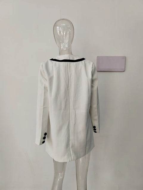 New Fashion Loose Notched Collar Full Sleeve Double Breasted Black Stripe X-long Blazer CODE: KAR2651