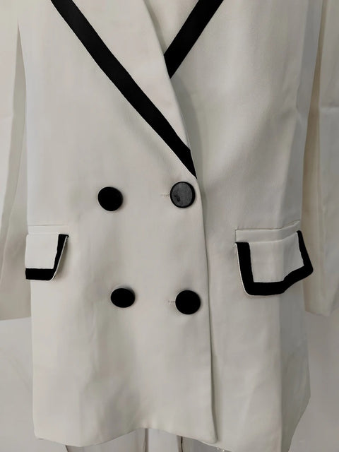 New Fashion Loose Notched Collar Full Sleeve Double Breasted Black Stripe X-long Blazer CODE: KAR2651