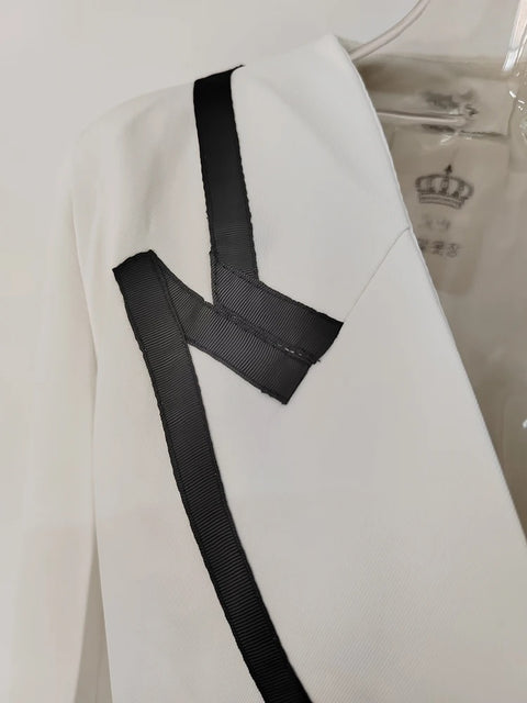 New Fashion Loose Notched Collar Full Sleeve Double Breasted Black Stripe X-long Blazer CODE: KAR2651