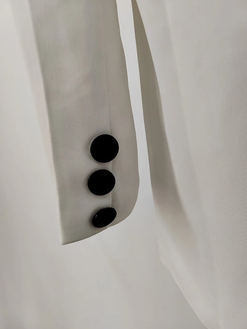 New Fashion Loose Notched Collar Full Sleeve Double Breasted Black Stripe X-long Blazer CODE: KAR2651