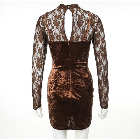 New Sexy Elegant Patchwork Stand Collar Long Sleeve Bodycon Mini Dress CODE: KAR2653