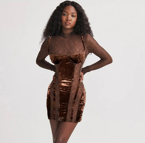 New Sexy Elegant Patchwork Stand Collar Long Sleeve Bodycon Mini Dress CODE: KAR2653