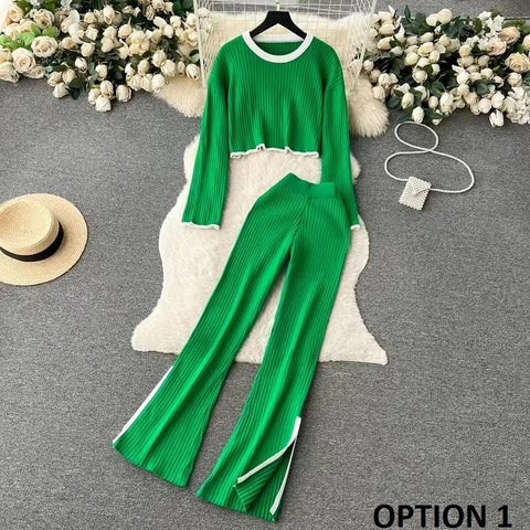 New Winter Casual Elegant O-neck Pullover Long Pants Knitted Suit Warm Sweater 2 Piece Set CODE: KAR2655