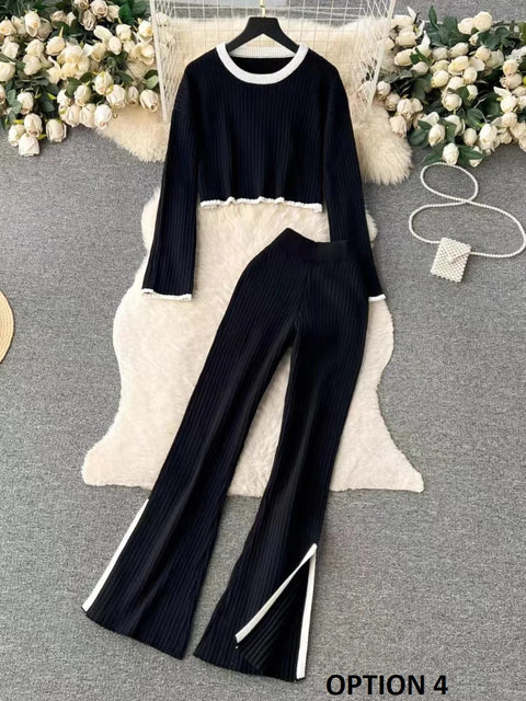 New Winter Casual Elegant O-neck Pullover Long Pants Knitted Suit Warm Sweater 2 Piece Set CODE: KAR2655