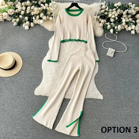 New Winter Casual Elegant O-neck Pullover Long Pants Knitted Suit Warm Sweater 2 Piece Set CODE: KAR2655