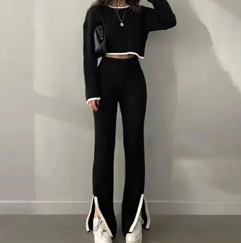 New Winter Casual Elegant O-neck Pullover Long Pants Knitted Suit Warm Sweater 2 Piece Set CODE: KAR2655
