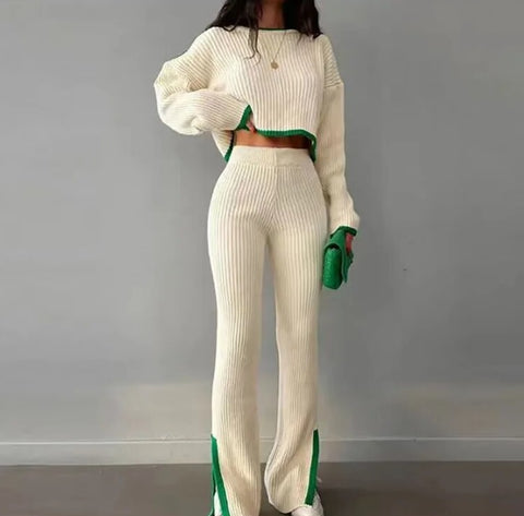 New Winter Casual Elegant O-neck Pullover Long Pants Knitted Suit Warm Sweater 2 Piece Set CODE: KAR2655