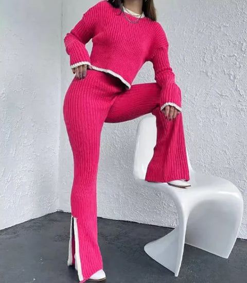 New Winter Casual Elegant O-neck Pullover Long Pants Knitted Suit Warm Sweater 2 Piece Set CODE: KAR2655