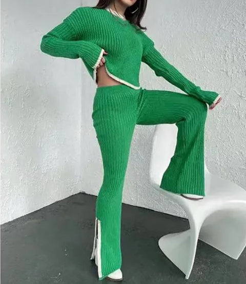 New Winter Casual Elegant O-neck Pullover Long Pants Knitted Suit Warm Sweater 2 Piece Set CODE: KAR2655