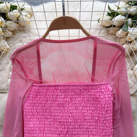 New Sexy Three-dimensional Flower Long Sleeve Square Neck Top CODE: KAR2659