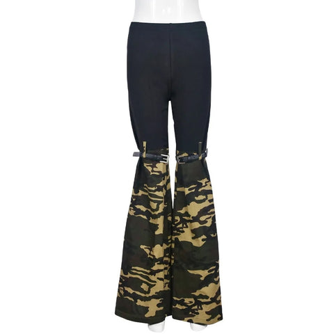 New Fashion Camouflage Patchwork Flared High Elastic Waist Skinny Pant Set CODE: KAR2660